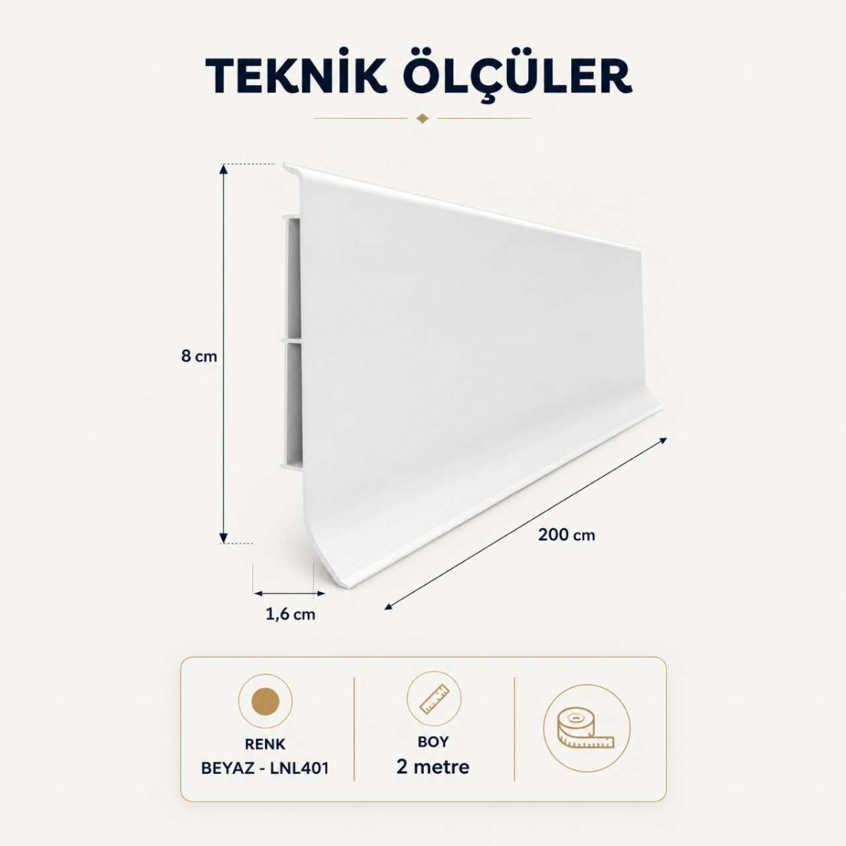 8cm Plastik Süpürgelik linela - 401 Beyaz