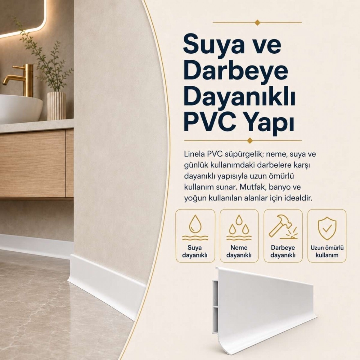 8cm Plastik Süpürgelik linela - 401 Beyaz